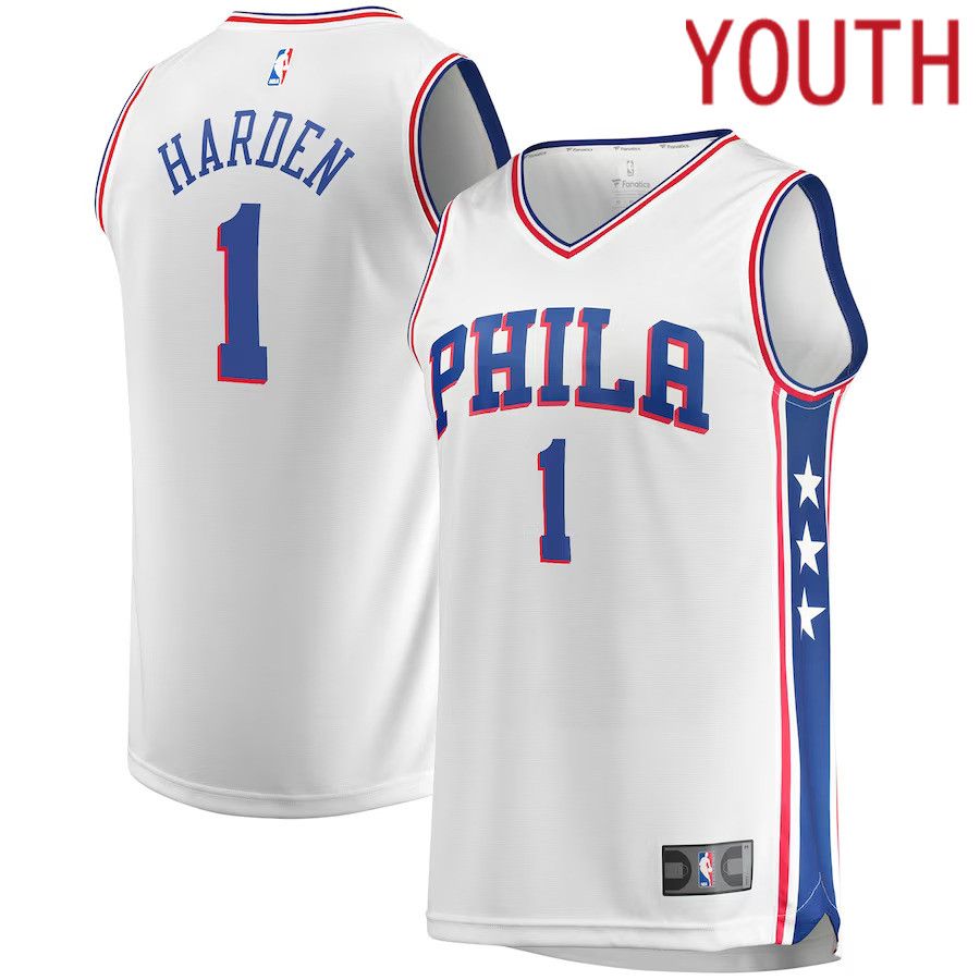 Youth Philadelphia 76ers #1 James Harden Fanatics Branded White Fast Break Replica Player NBA Jersey->youth nba jersey->Youth Jersey
